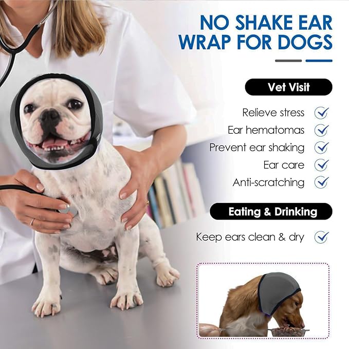 NACOCO Dog Calming Hoodie - No Shake Water Resistant Ear Wraps for Dogs Anxiety Relief & Noise Protection Dog Head Wrap Pet Ear Cover Muffs for Swim Bathing Hematoma(Dark Grey, M)