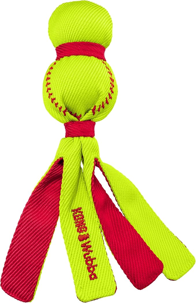 KONG Wubba Sport Dog Toy – Reinforced Tug & Toss Toy with Squeaker and Floppy Tails for Fetch & Interactive Play (Softball, Small)