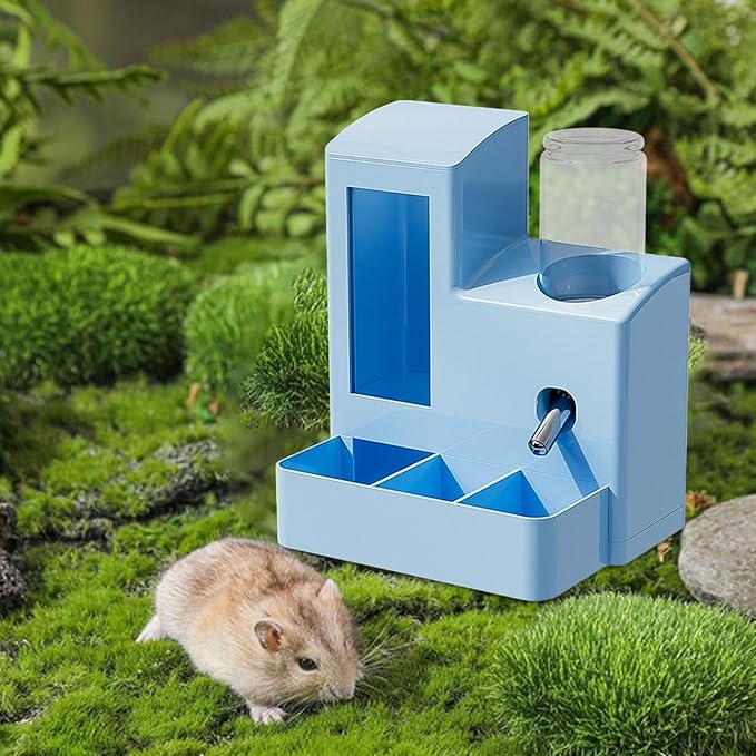 3 in 1 Hamster Automatic Feeder Dispenser Easy to Clean Container Feeding Station for Home Ferrets Bunny Small Animal Patio, Blue 80ml Bottle