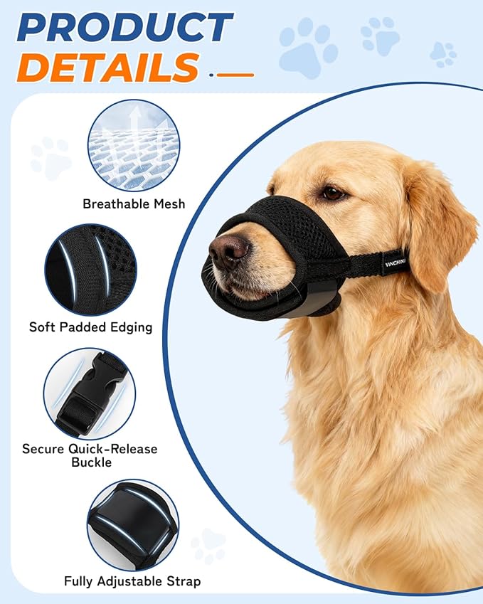 Soft Dog Muzzle for Anti Biting & Barking – Secure & Breathable Mesh Mouth Guard for Grooming, Vet Visits, and Walks - Fits Small, Medium, Large Sized Dogs (Black-S)