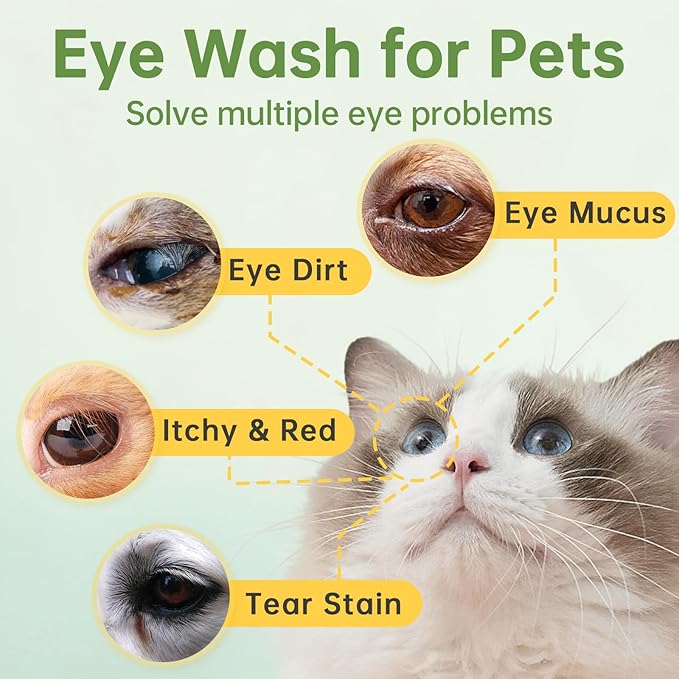 Eye Drops for Dogs & Cats: Pet Eye Wash to Soothe Allergy & Irritation - Dog Eye Drops to Relieve Dry Eyes Pink Eyes - Pet Tear Stain Cleaner - Suitable for All Animals