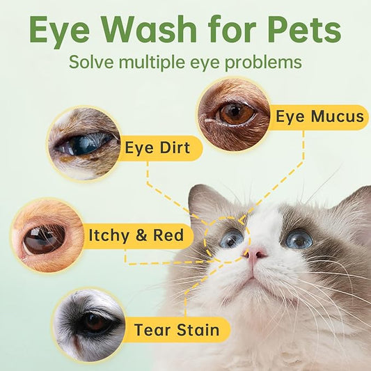 Eye Drops for Dogs & Cats: Pet Eye Wash to Soothe Allergy & Irritation - Dog Eye Drops to Relieve Dry Eyes Pink Eyes - Pet Tear Stain Cleaner - Suitable for All Animals