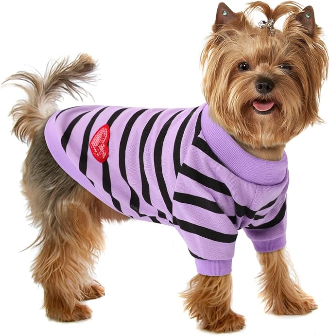 Dog Shirts for Small Dogs, Striped T-Shirts Dog Vest Pet Apparel Tee Shirts Spring Summer Suitable for Small and Medium Large Pets French Bulldog Bichon, Purple S