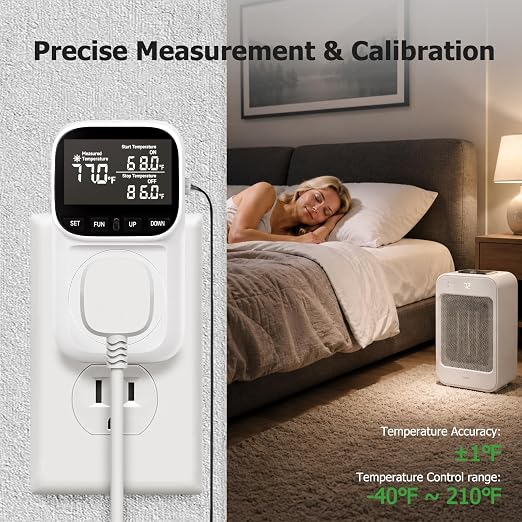 Temperature Controller 15A/1800W, Digital Timer Thermostat Outlet for Greenhouse, Reptile Tank, Heat Mat, Seedlings, Brewing, Aquarium, CyclicTiming/Countdown, VA Display,-40°F~210°F
