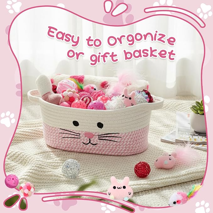 Zopeal Mother’s Day Cat Toy Set Interactive Cat Toys Pack Including Feather Teaser Wand Plush Gift Outfit Mice Crinkle Balls and Pet Bell Balls, Puzzle for Indoor Cats Gift Basket for Kitten(Pink)