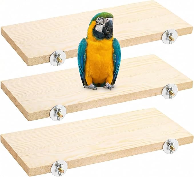 Bird Perch, 3 Pack Bird Playground Woodern Hamster Platform, Cage Accessories for Chinchilla, Parrot, Ferret, Rat, Budgie, Cockatie, Guinea Pig (3*Rectangle)