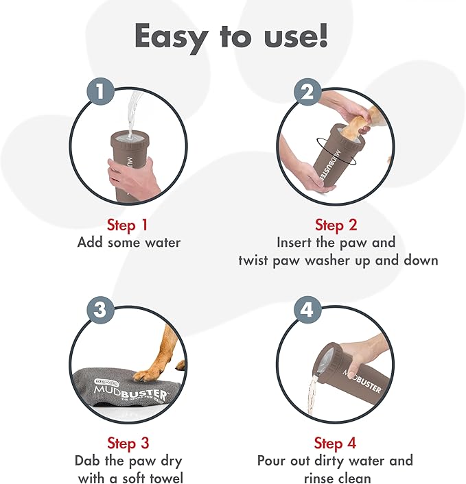 Dexas MudBuster Large Dog Paw Cleaner in Taupe - Fits 2.5"-3.5" Wide Paws, Portable Paw Washer for Muddy Paws, Dog Paw Cleaning Cup with Gentle Silicone Bristles, Quick Clean Pet Paw Washer