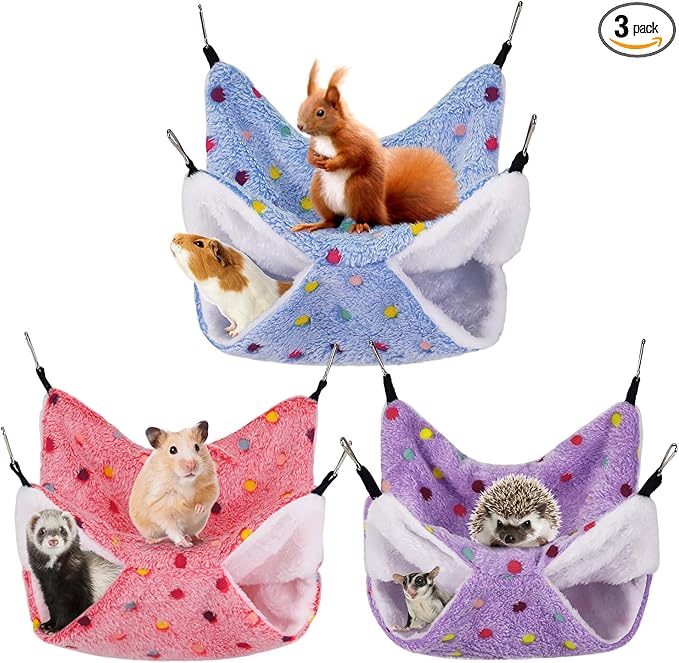 YedsIntu 3 Pcs Guinea Pig Hammock, Rat Ferret Hamster Hanging Hammock Guinea Pig Accessories for Small Animals Chinchilla Parrot Sugar Glider Ferret Squirrel (11"×11")
