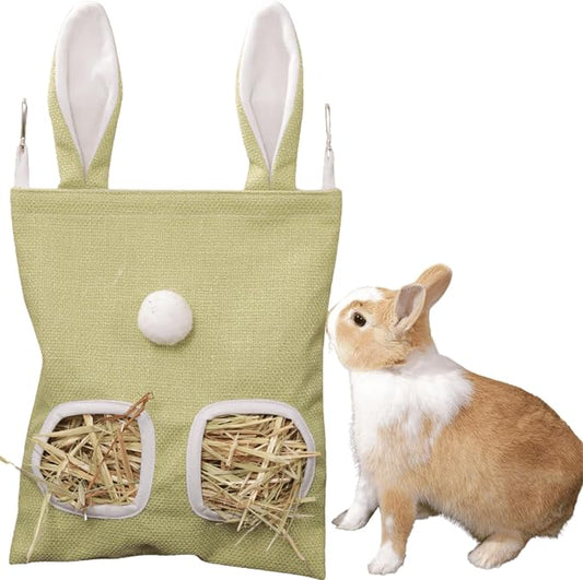 Rabbit Hay Feeder, Bunny Hay Bag for Rabbits,Rabbit Feeder Fabric Bag Feeder Storage Bag,Large Capacity Cotton Canvas Fabric Hanging Hay Feeder Bag for Small Animal,Hay Guinea Pig (Green,S)