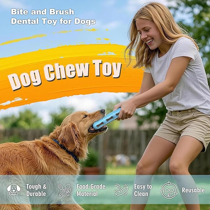 Bite and Brush 360 Dental Chew Toy for Dogs-Dog Toothbrush with Inner & Outer Textures for Teeth Cleaning, Stuffable Rubber Puppy Teething Toy, Interactive Design to Keep Them Busy(Blue)