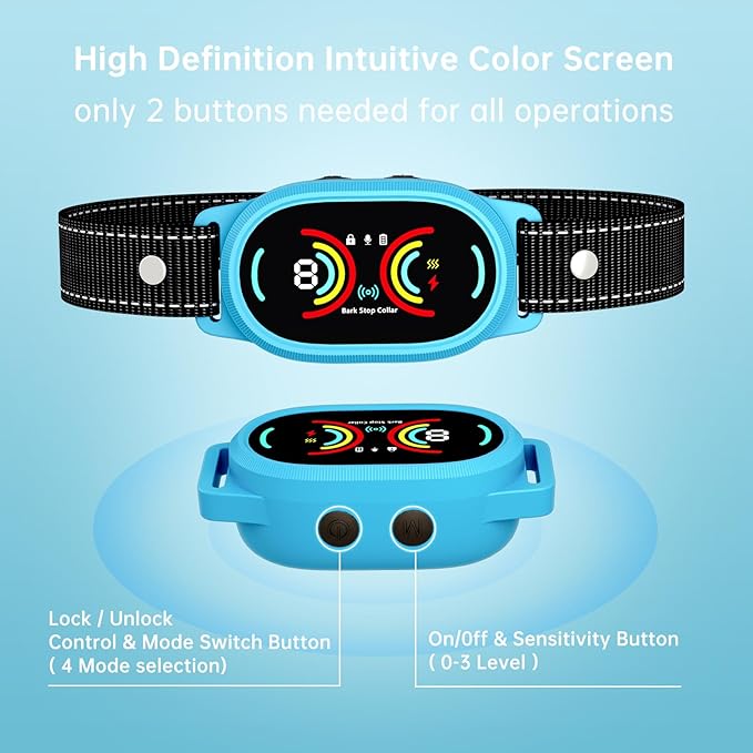 Dog Bark Collar, Rechargeable Bark Collar for Large Dog, IP67 Waterproof Anti Barking Collar Dogs with Adjustable Sensitivity for Medium and Small Dogs (DEEP Blue)