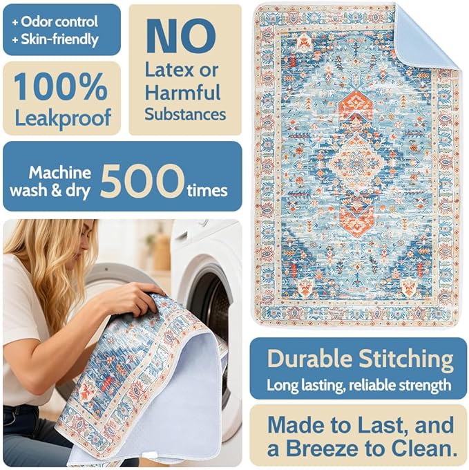 Washable Pee Pads for Dogs 2 Pack Reusable Puppy Training Pads 40"x26" Super Absorbent Waterproof Dog Training Pads, Non-Slip Potty Pads Whelping Pads Litter Mat Pet Supplies - Blue/Mix
