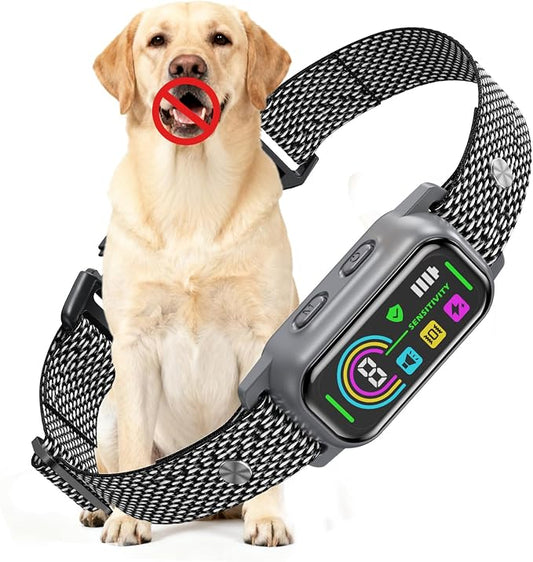 Smart Dog Bark Collar for Large Small Medium Dog, Rechargeable AI Chip Antibarking Collars,4 Operable Working Modes, IP67 Waterproof Barking Collar with Intelligent Mis-Trigger Prevention (Grey)