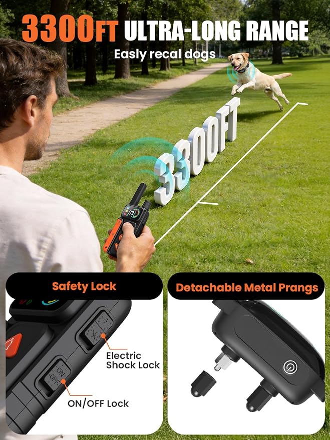 2-in-1 Dog Bark & Shock Collar, Dog Training Collar with 4 Training Modes Beep/Vibration/Shock/no Shock, 3300FT Remote, IPX7 Waterproof E Collars with AI Anti Barking for Small Medium Large Dog