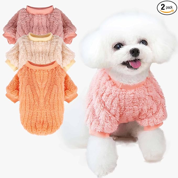 FabriCastle Small Dog Sweaters, 3-Pack Dog Clothes for Small Dogs Girl & Cats, Ultra Soft and Warm Pet Coats XXS - XXL, Winter Pet Jackets, Doggy Apparel Costumes Outfits (Ivory,Pink,Coral, Medium)