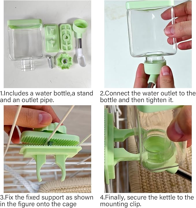 Hamster Water Bottle Hamster Water Feeder Dispenser with Food Bowl Cage Accessories for Gerbils Dwarf Mouse
