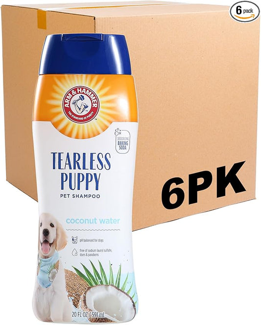 Arm & Hammer for Pets Tearless Puppy Shampoo, Gentle Tearless Formula for Puppies and Dogs, Baking Soda Odor Control, Coconut Water Scent, pH Balanced, 20 Fl Oz - 6 Pack