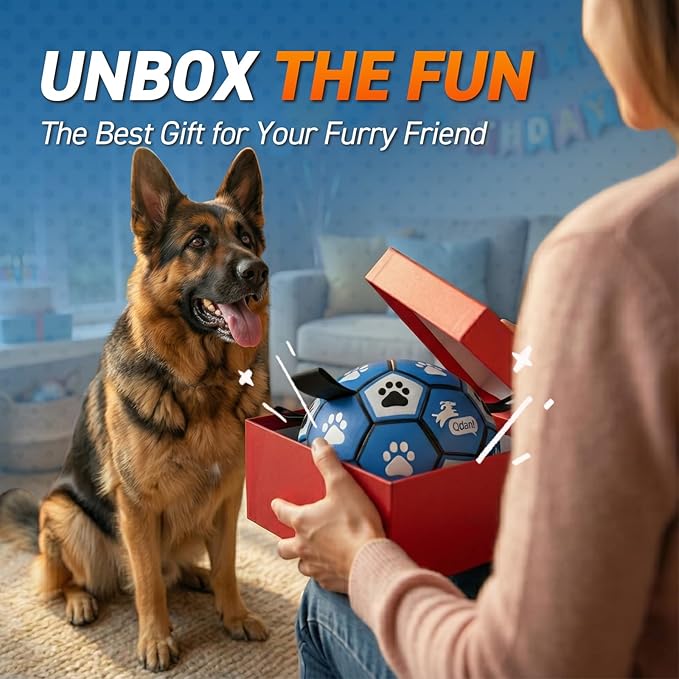 QDAN Extra Large Dog Toys Soccer Ball - Durable Dog Balls for Extra Large Dogs with Straps, Outdoor Dog Toys, Dog Water Toy, Herding Ball (9 Inch)