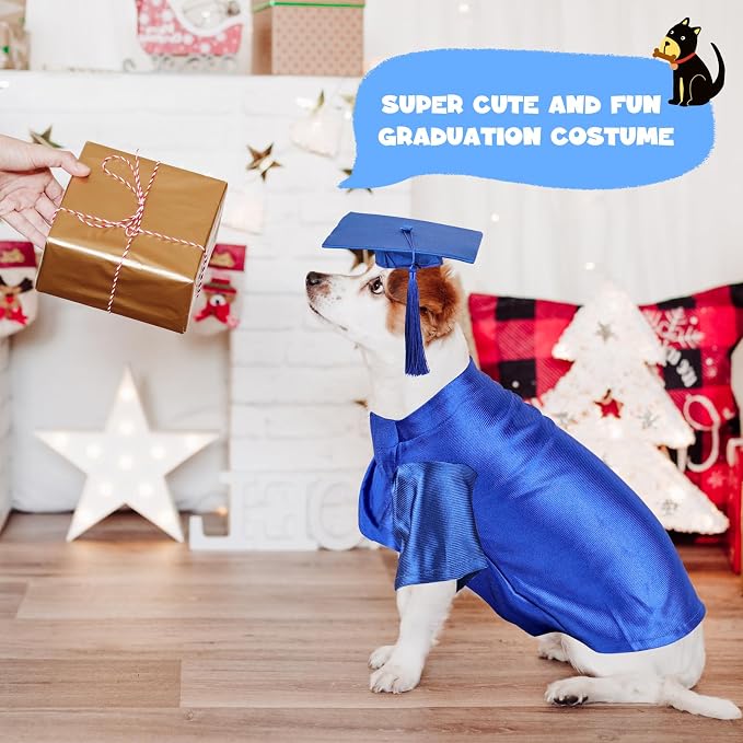 Dog Graduation Cap and Gown, Dogs Cats Graduation Holiday Halloween Costume Accessory(Blue,Large)