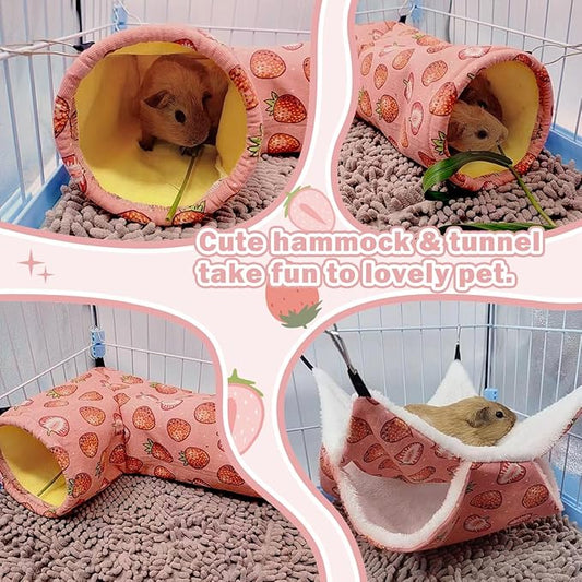 Rat Ferret Hammock Toys Cage Accessories, Guinea Pig Hideout Tunnel, Warm Bed for Rat Ferret Guinea Pig Sleep Hide and Play (1.Hammock+Corner Tunnel)