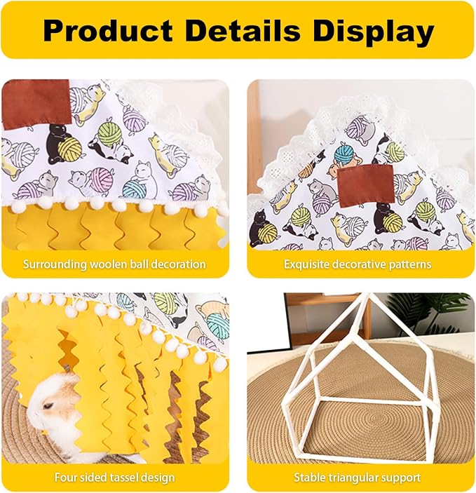 Guinea Pig Hideout Tunnel - Bunny Hideout, Machine Washable Guinea Pig Hide Tent Houses & Habitats, for Hamster Rabbit Rat Mice Parrot Chinchilla Hedgehog Flying Squirrel - Playing Sleeping(Triangle)