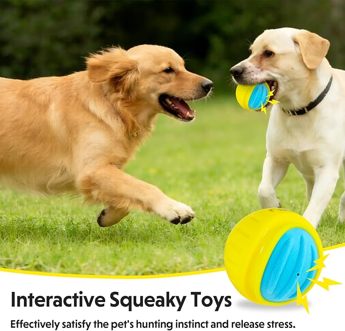 Dog Toy Ball, Indestructible Squeaky Ball for Aggressive Chewers, 3" TPR Rubber Clean Teeth, Relieve Anxiety & Boredom, Interactive Fetch Toy for Medium Large Dogs, Pools &Outdoor Play (Yellow)