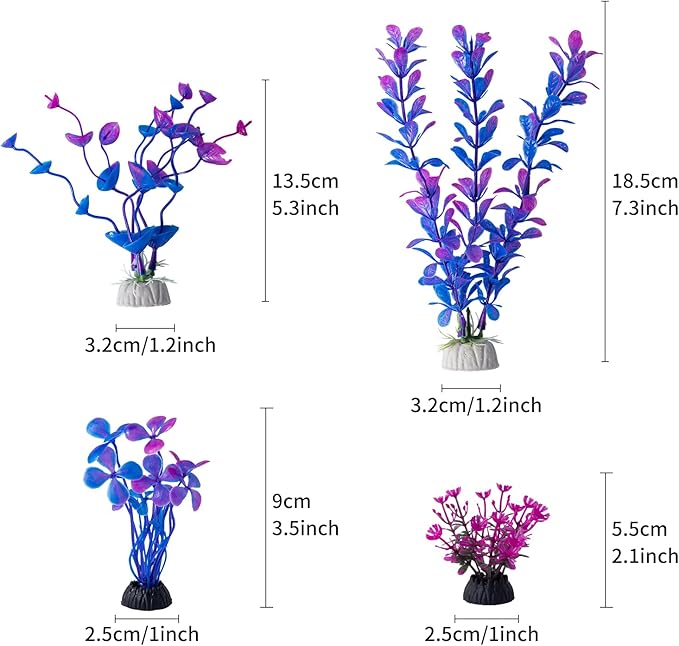 COMSUN 10 Pack Artificial Aquarium Plants, Small Size 4 inch Approximate Height Fish Tank Decorations Home Décor Plastic Purple