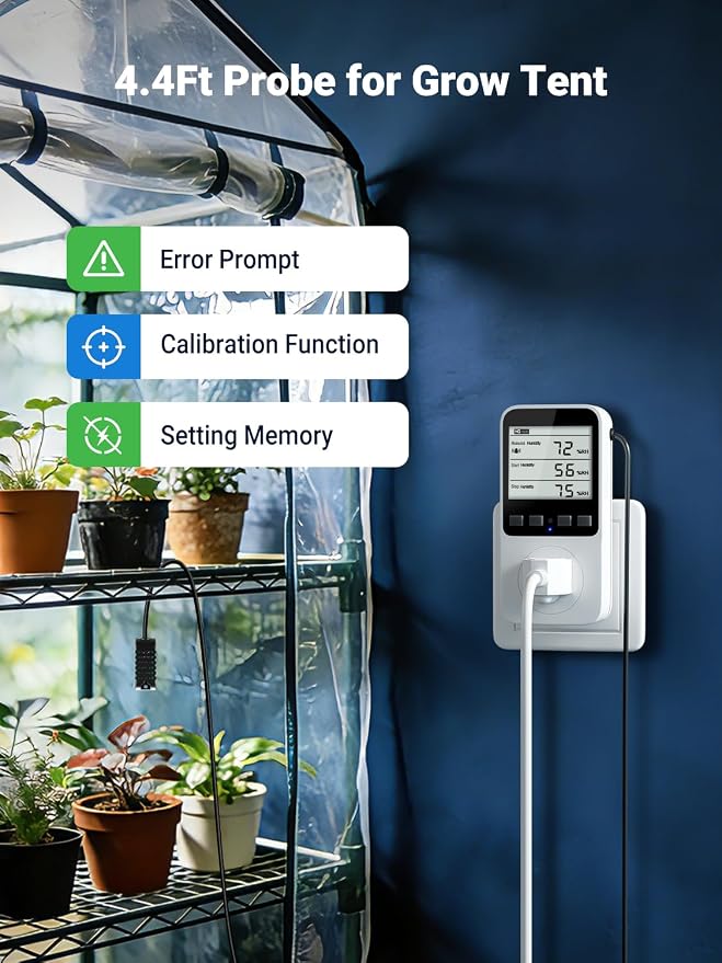 Temperature and Humidity Controller Plug in, Thermostat Controlled Outlet for Humidifier | Temperature Humidity Alarms | Digital Humidistat Controller Switch for Mushroom, Greenhouse, Reptile