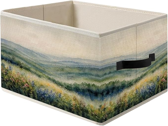 Watercolor Wildflowers Blue Ridge Mountains Storage Bins, Appalachian Highlands Floral Landscape Foldable Closet Organizers Storage Basket Toybox for Clothes Bed Sheets Blankets Toys