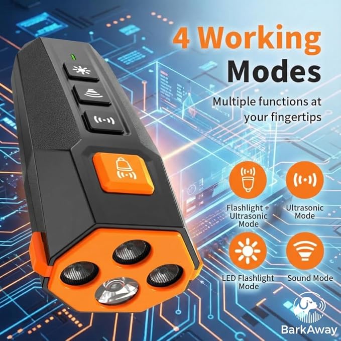 Ultrasonic Dog Bark Deterrent Device - 4 Training Modes, Rechargeable with LED Flashlight, Stop Neighbor's Dog Barking, Humane Long Range Anti-Bark Tool Indoor/Outdoor