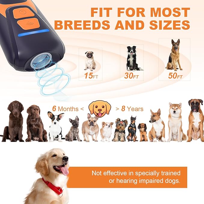 Dog Bark Deterrent Devices, Ultrasonic Anti Barking Device for Dogs, Up to 50FT Long Range Rechargeable Bark Control Safe for Dogs & Human Portable