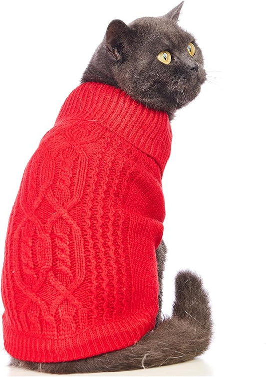 Stretchy Cat Sweater - 17 Colors & 6 Sizes | Snug Winter-Ready Knit for Boy/Girl Cats & Kittens(Red, X-Small)