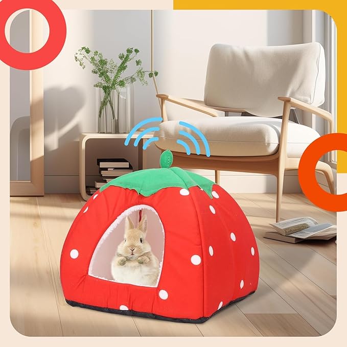 Guinea Pig Hideout Warm Fleece Small Animal Bed Washable Pet Cushion Winter Warm Sleeping Nest for Hamster Rabbit Chinchilla(Strawberry Style)