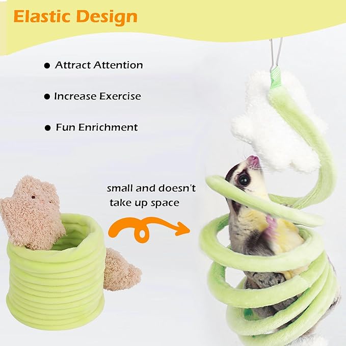 Sugar Glider Toys, Elastic Sugar Glider Climbing Ropes, Hanging Sugar Cage Accessories, Rat Enrichment Climbing Toys, Soft Touch Small Pet Swing Toy (3pcs Green & Blue & Yellow)