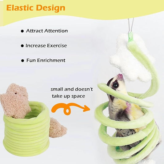 Sugar Glider Toys, Elastic Sugar Glider Climbing Ropes, Hanging Sugar Cage Accessories, Rat Enrichment Climbing Toys, Soft Touch Small Pet Swing Toy (3pcs Green & Blue & Yellow)