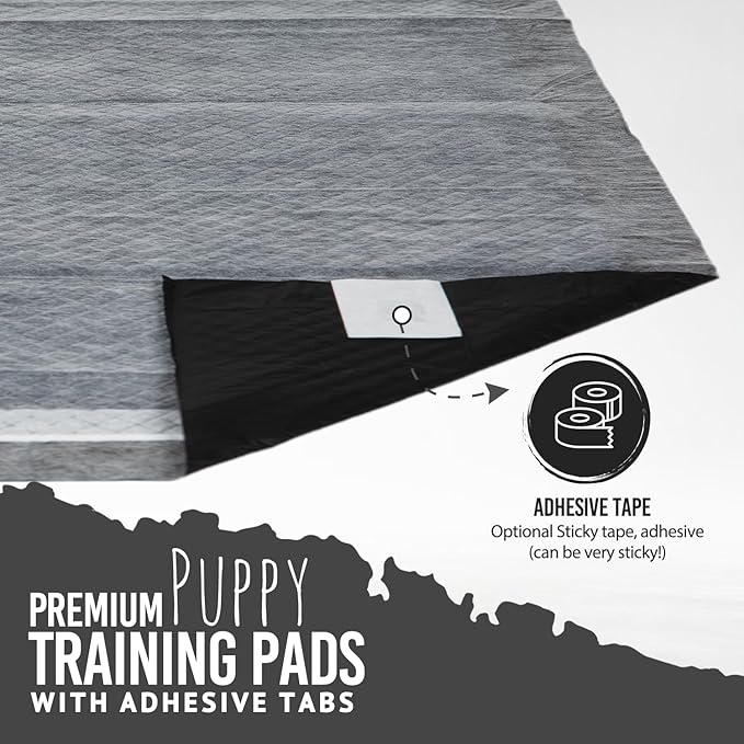 Bulldoglogy Carbon Black Puppy Pee Pads with Adhesive Sticky Tape - Extra Large Charcoal Housebreaking Dog Training Wee Pads (24x35) (60-Count, Black)