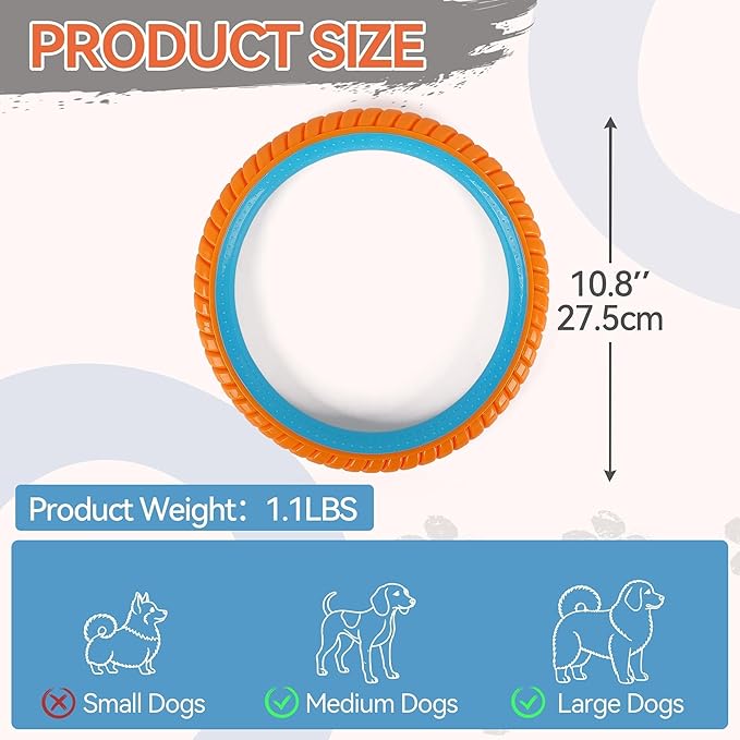 ALL FOR PAWS 10.8" Dog Ring Toy, Interactive Dog Toy for Fetch & Tug of War, Rubber Dog Toy for Medium to Large Dogs, Outdoor Dog Toy for Training & Exercise, Anxiety Relief & Boredom