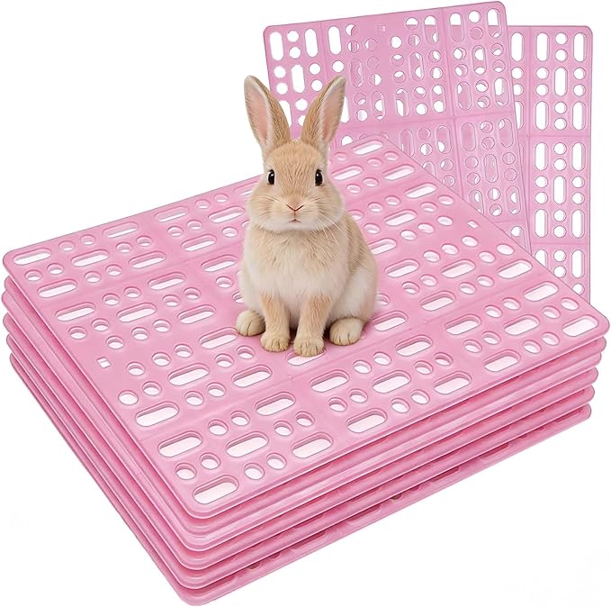 kathson 8 Pcs Rabbit Feet Pad Plastic Bunny Cage Floor Mat Foot Resting Hole Leak Water Nest Mat Pet for Small Animal Hamster Rat Chinchilla Guinea Pig Cats Dogs (Pink)