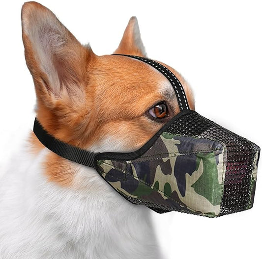 Mesh Dog Muzzle, Breathable Soft Dog Muzzle with Reflective Straps for Secure Fit, Prevents Biting, Chewing Scavenging- Adjustable for Small Medium Large Dogs,Camo,S