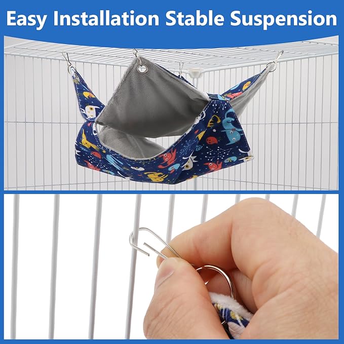 Litewoo Rat Ferret Hammock Hanging Small Animal Hammock Toy Warm Pet Bunk Bed Cage Accessories for Small Animals Ferret Guinea Pig Chinchilla Sugar Glider Hamster Squirrel Bird (Blue CAT,Medium)