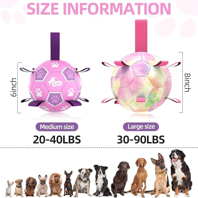 QDAN Dog Toys Soccer Ball with Straps - Durable Balls for Small Medium Dogs, Beach Pool Water Toy Dog Tug Toys for Tug of War, Puppy Pet Birthday Gifts (6 Inch)