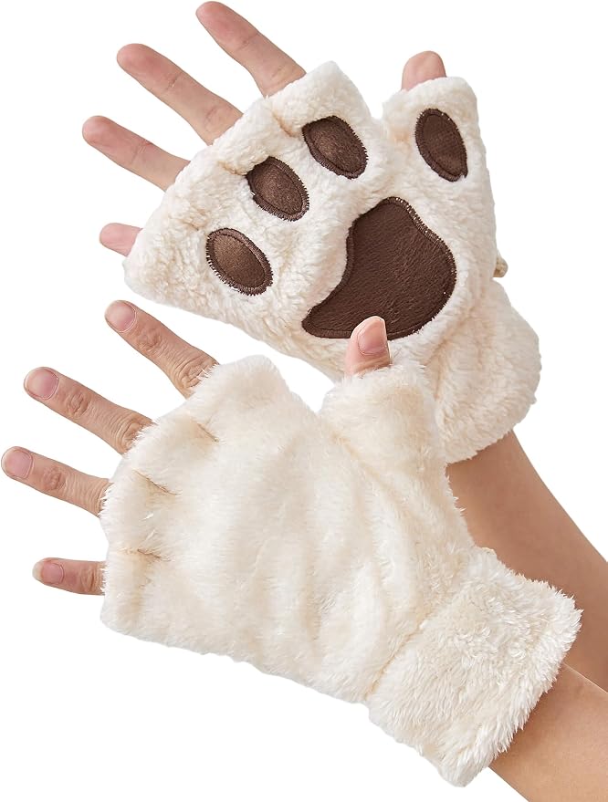 OTPEH Cat Paws Gloves Fingerless Bear Furry Paw Cute Hand Gear Cosplay Costume Accessories