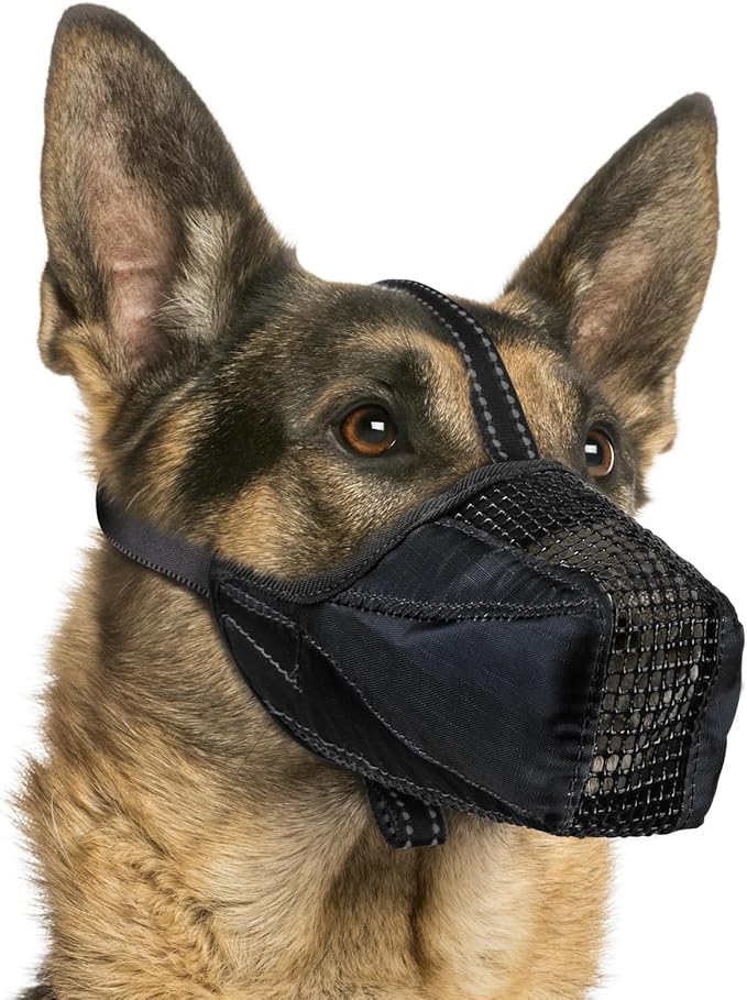 Mesh Dog Muzzle, Breathable Soft Dog Muzzle with Reflective Straps for Secure Fit, Prevents Biting, Chewing Scavenging – Adjustable for Small Medium Large Dogs,Black,L
