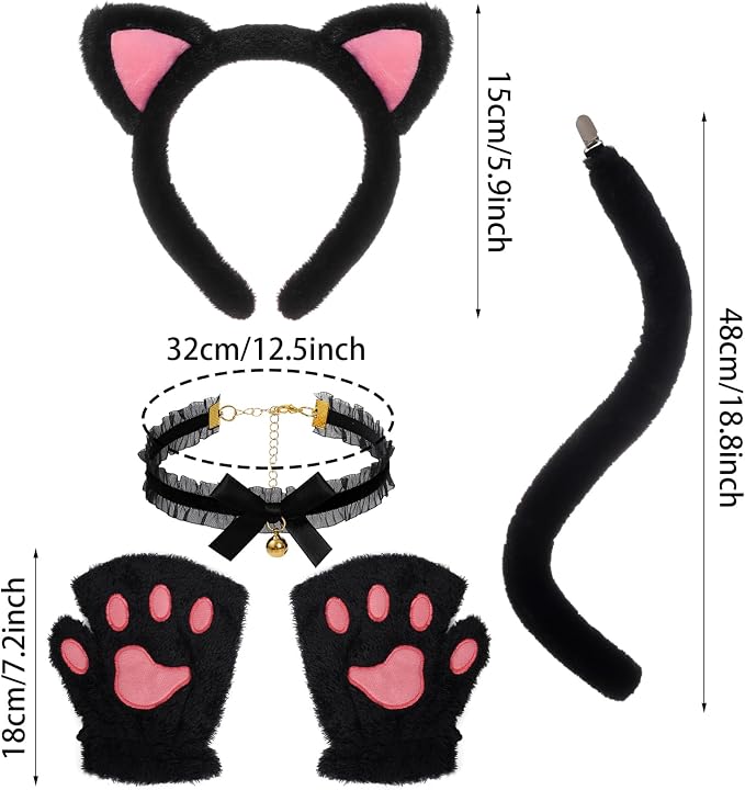 choyaxo Cat Costumes Including Cat Ears and Tail Necklace Paw Gloves Animal Costume