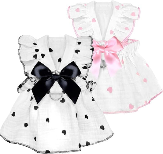 Dog Dresses for Small Dogs Girl Female Dog Cat Clothes Dress Cute Cotton Extra Summer Clothes Bow Decor Printed Love Birthday Outfit Puppy Clothes (Light Pink & Black, Medium)