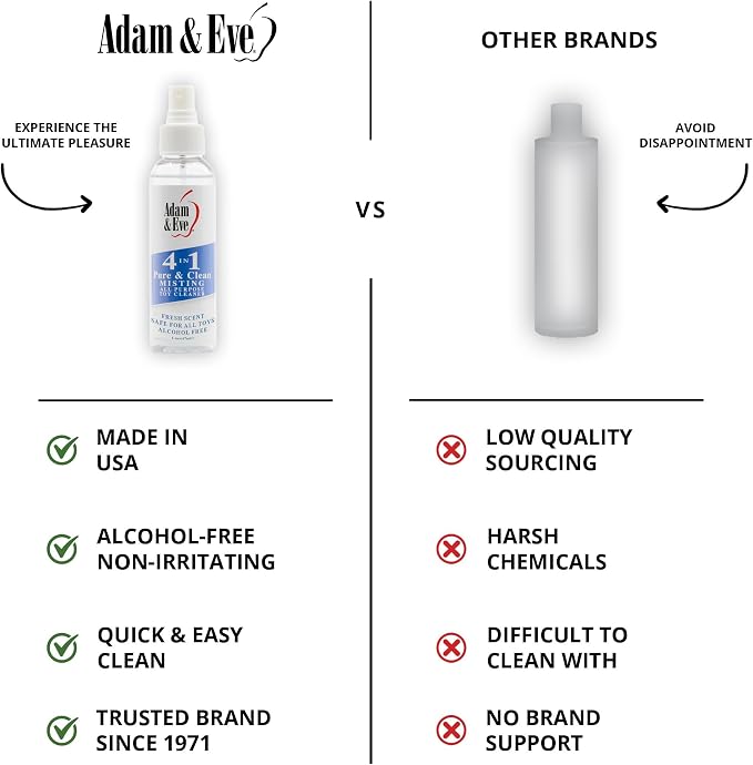 Adam & Eve Sex Toy Cleaner, 4 In 1 Pure And Clean Misting Spray, Fast Acting Misting Spray For Adult Toys, Vibrators, Dildos, Fresh Scent, Water Based Formula Perfect for Gifting, 4 oz (Pack of 2)
