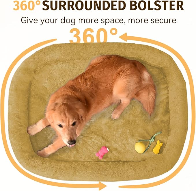 Orthopedic Dog Bed for Extra Large Dogs, XL Waterproof Dog Bed with Bolsters, Supportive Egg Crate Foam Pet Couch Bed with Removable Washable Cover & Non-Slip Bottom, Orange