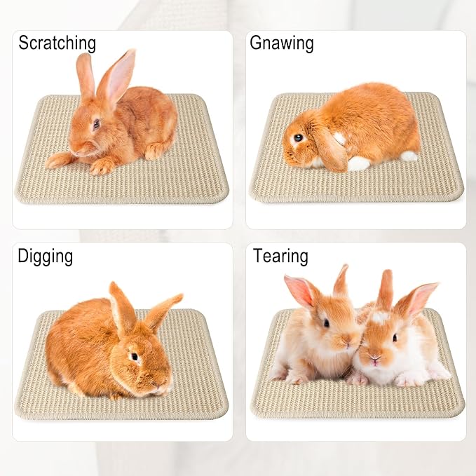 Bunny Scratching Pad for Rabbit: 2pcs Natural Sisal Mats for Small Animal,Claws & Teeth Care for Rabbit,Chew Toys for Grinding or Bedding for Sleeping Indoor
