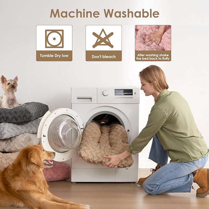 EHEYCIGA Washable Large Dog Bed for Crate 35x23 Inch, Reversible Kennel Pad for Dogs Weight Up to 45 lbs, Plush and Comfy Pet Sleeping Mat, Camel