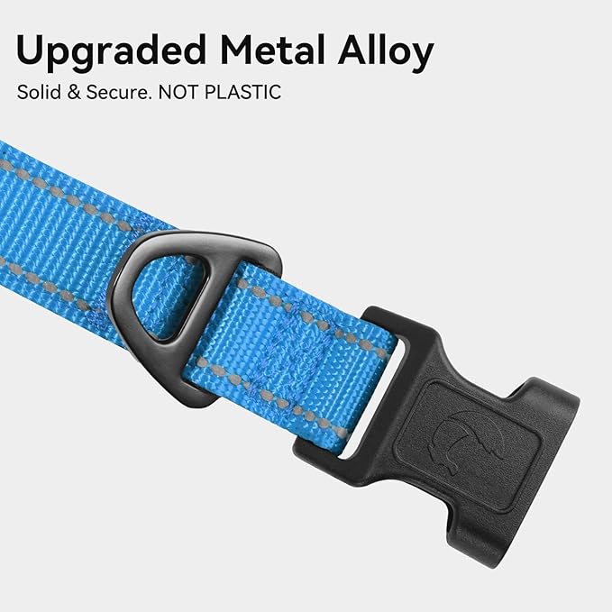 Joytale Reflective Dog Collar, Soft Neoprene Padded, Metal D-Ring, Nylon Pet Collar Adjustable for Extra Large Dogs, SkyBlue, XL